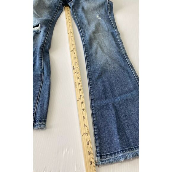 American Eagle Flare Jeans Pocket Flaps Women's Sz 2 (28x30) Stretch Distressed - Picture 5 of 11